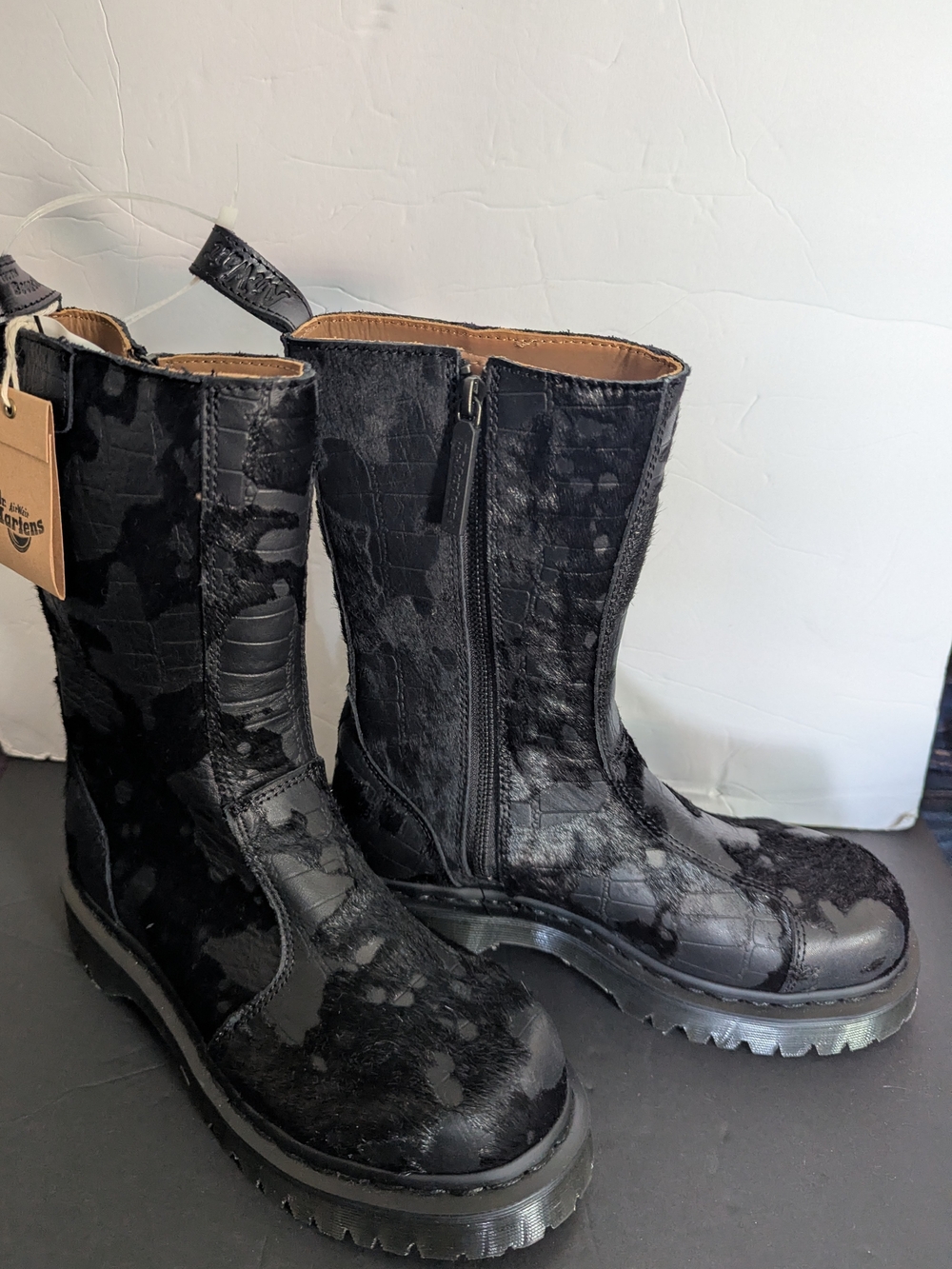 Dr. Martens Rejena Hair On Croc Emboss Leather Limited Edition Boots Black 6 - Picture 2 of 8